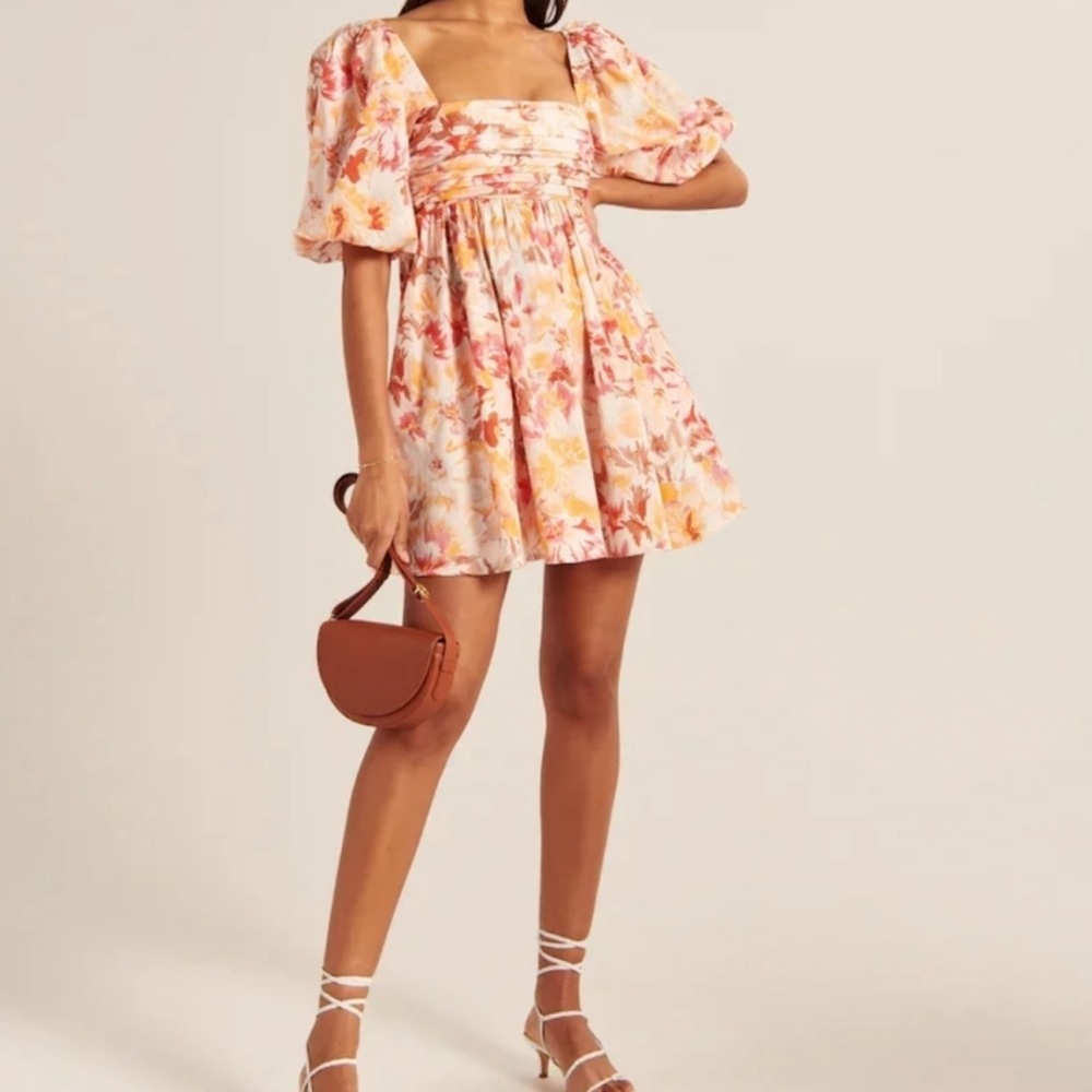 Abercrombie & Fitch Rushed Bodice Puff Sleeve Floral Mini Dress Size XS